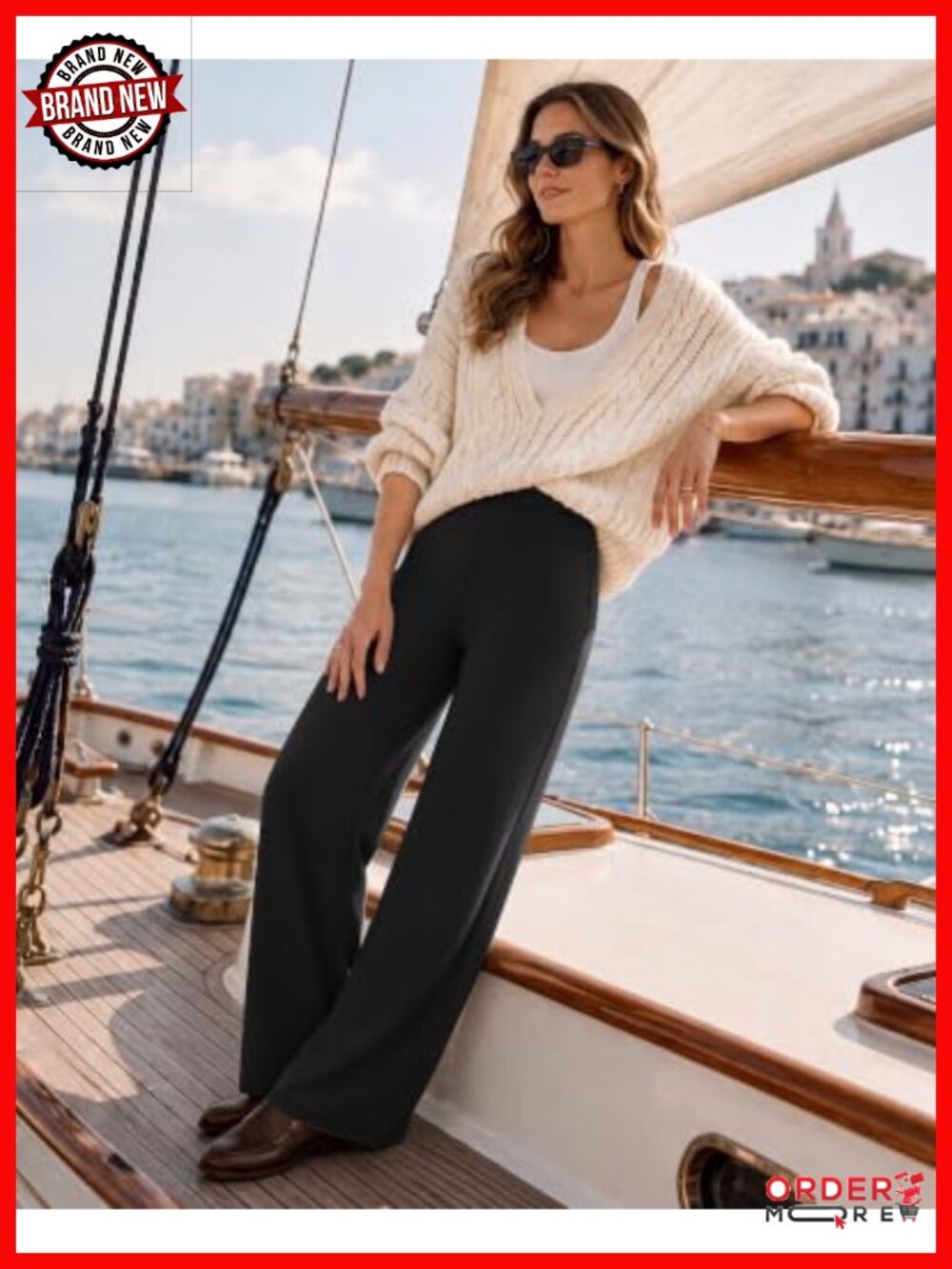 Wide Leg Yoga Pants High Waist Pockets Stretch Lightweight - Picture 5 of 6